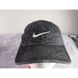 VTG Nike Waffle Corduroy Swoosh Cap Strapback Made in USA Black 90's S7-PHI